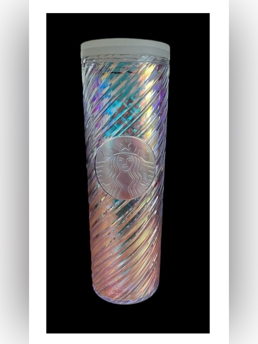 STARBUCKS 2022 Holiday Christmas Clear Iridescent Swirl 16oz Travel Mug
